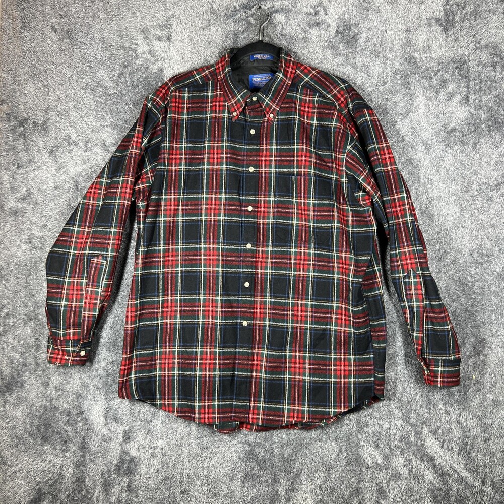 Vintage Pendleton Shirt Mens Large Red Plaid Wool Flannel Lined USA Button Up